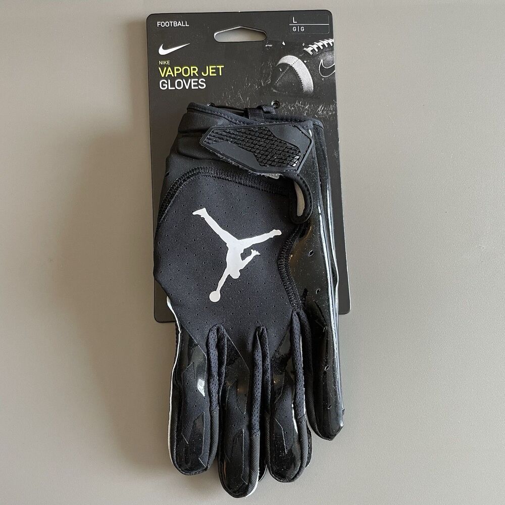 NEW Nike Jordan Vapor Jet Football Gloves Black NFL Logo Sz LG CZ6403-091